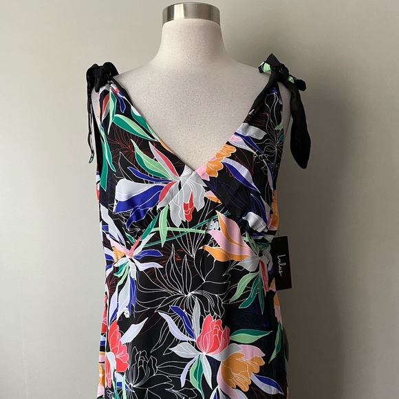 NWT LuLu's Black Tropical Floral Vacation Tie Sleeves A Line Maxi Dress Womens S - Picture 6 of 8